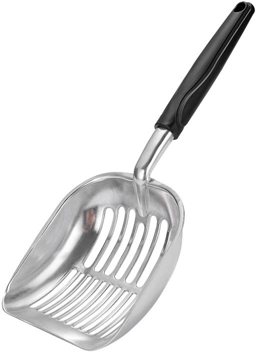 Grote Kattenbak schep - 34 x 13 cm kattenbakschep - Poepschep - Lange steel kattenbakschep - Kattenbakschep van aluminiumlegering - Breed schepoppervlak - Reinigt snel kattenbakvulling - Zilver