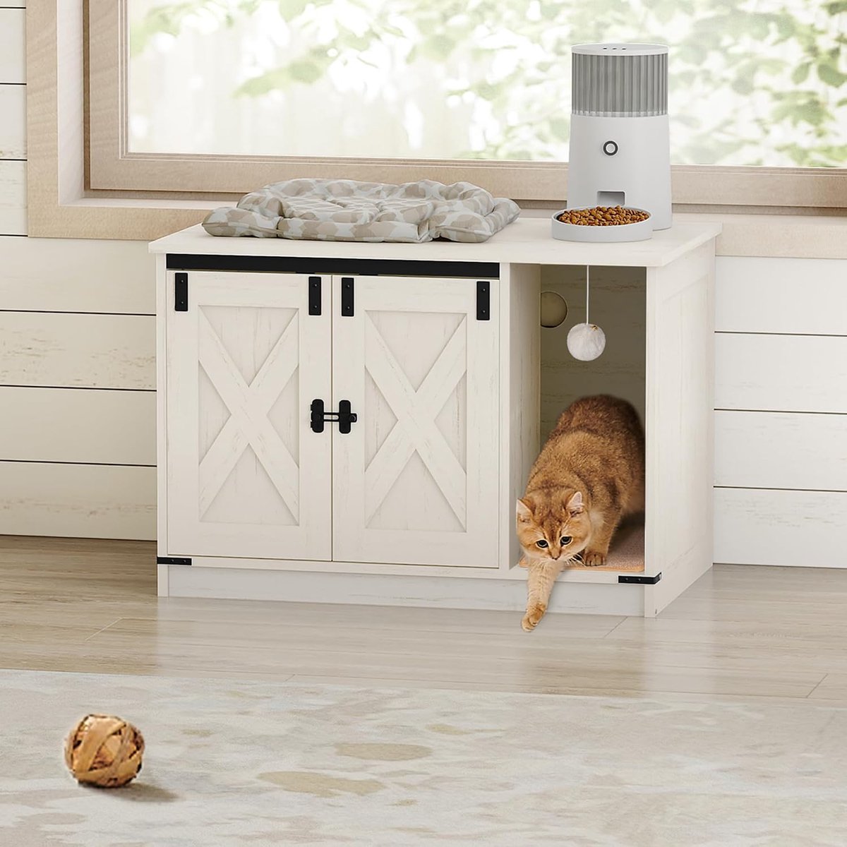 Miniatuur van productfoto 10 van Kattenkast Meubel - Kattenbak Omkasting - Privacy en Geur - Verborgen Toegang - 80 x 50 x 53 cm - Wit