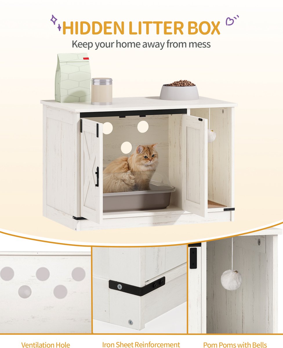 Miniatuur van productfoto 5 van Kattenkast Meubel - Kattenbak Omkasting - Privacy en Geur - Verborgen Toegang - 80 x 50 x 53 cm - Wit