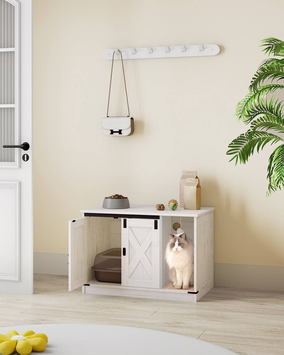 Miniatuur van productfoto 6 van Kattenkast Meubel - Kattenbak Omkasting - Privacy en Geur - Verborgen Toegang - 80 x 50 x 53 cm - Wit