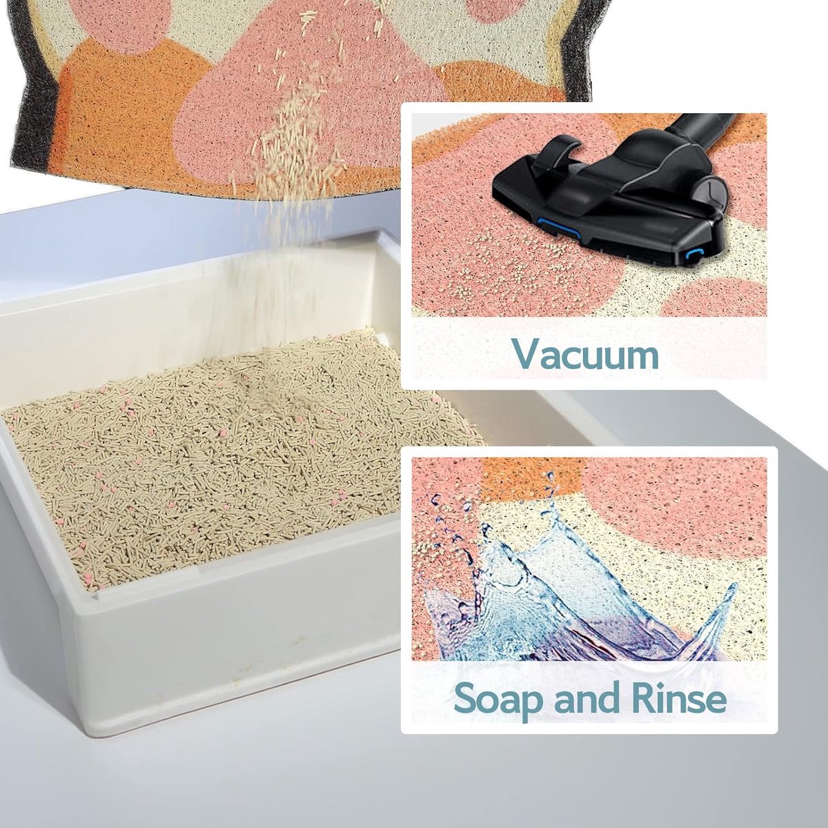 Miniatuur van productfoto 2 van Schattige Kattenbak Mat 24”x16” - Kattengrind Opvangmat - Zacht Voor Kattenpootjes - Eenvoudig Reinigen - Antislip - Huisdieraccessoire - Grijs Roze