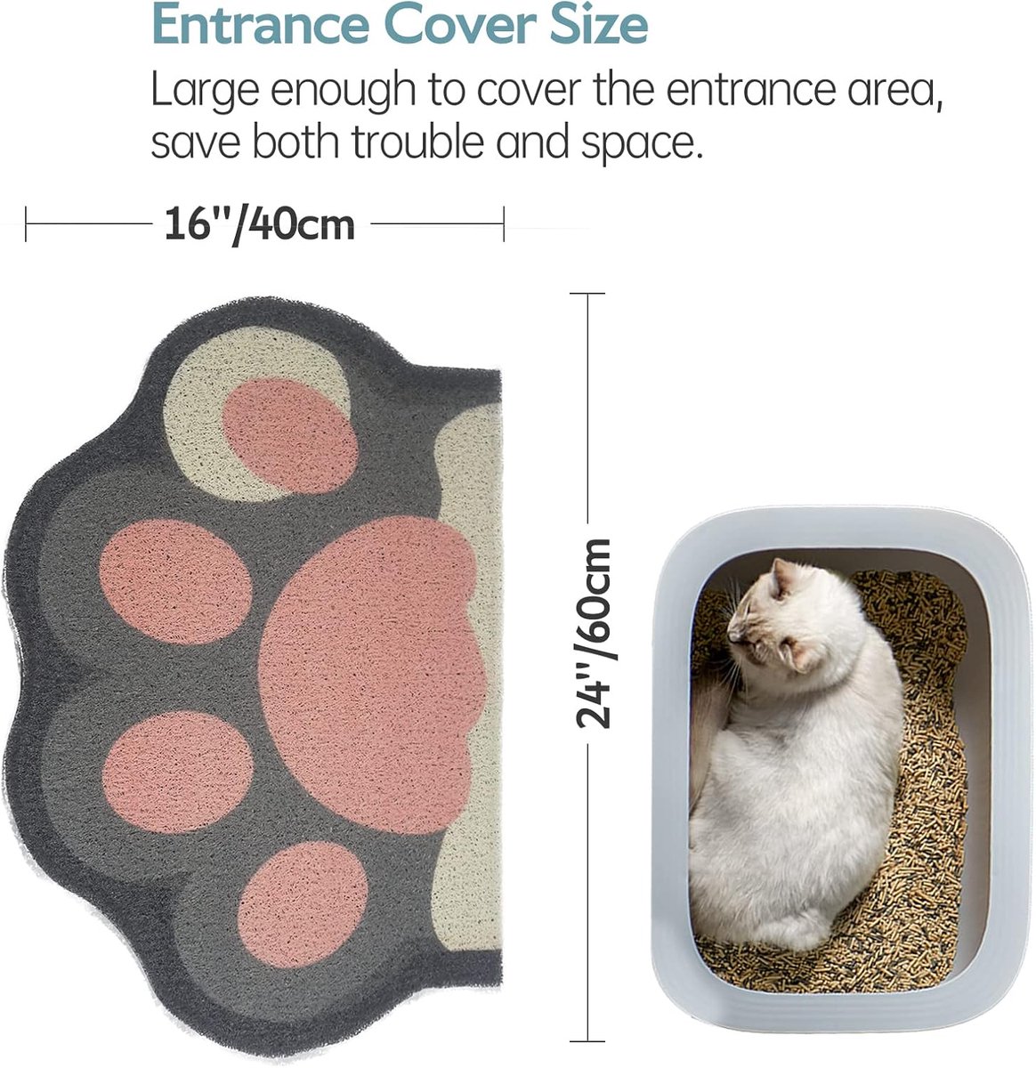 Miniatuur van productfoto 3 van Schattige Kattenbak Mat 24”x16” - Kattengrind Opvangmat - Zacht Voor Kattenpootjes - Eenvoudig Reinigen - Antislip - Huisdieraccessoire - Grijs Roze
