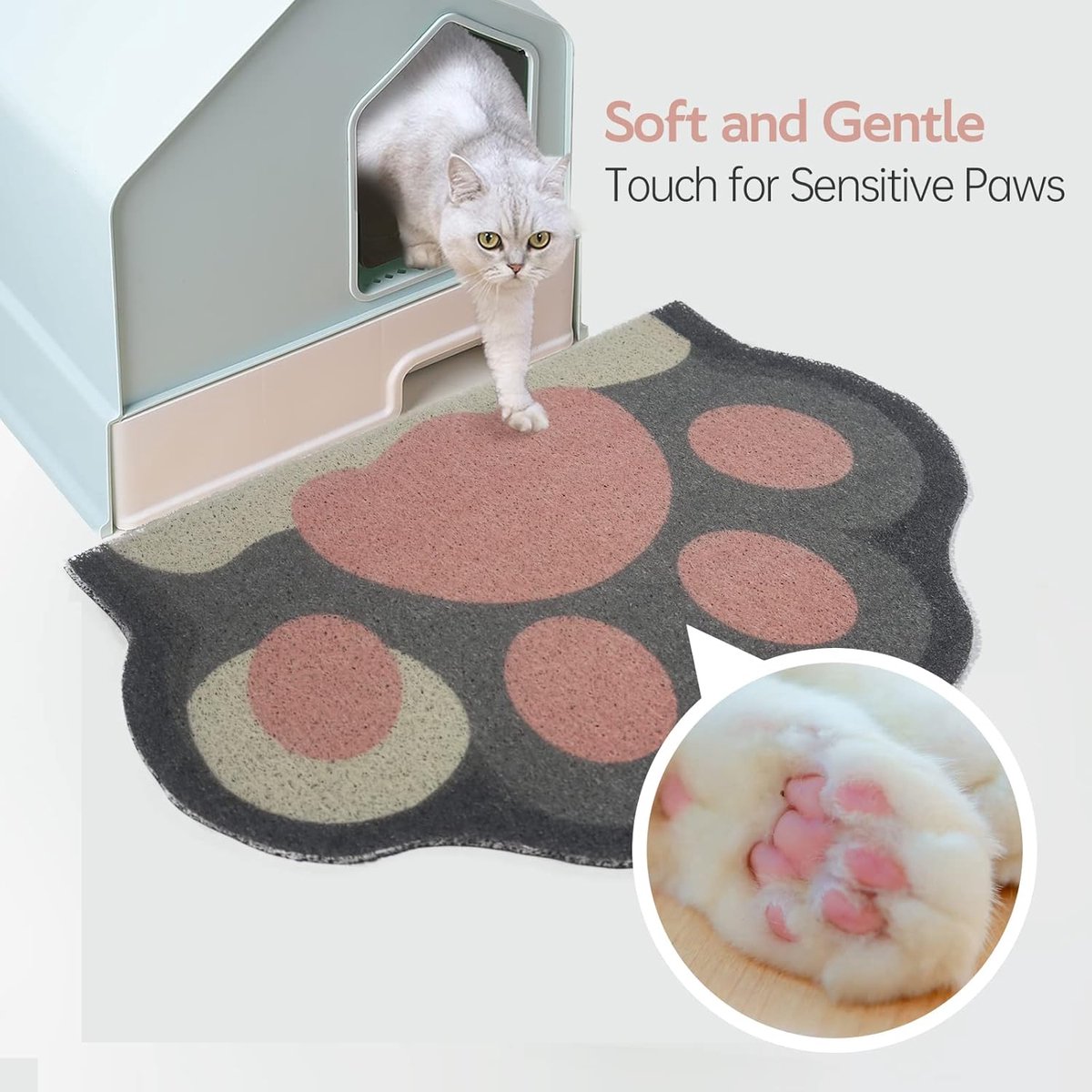 Miniatuur van productfoto 4 van Schattige Kattenbak Mat 24”x16” - Kattengrind Opvangmat - Zacht Voor Kattenpootjes - Eenvoudig Reinigen - Antislip - Huisdieraccessoire - Grijs Roze