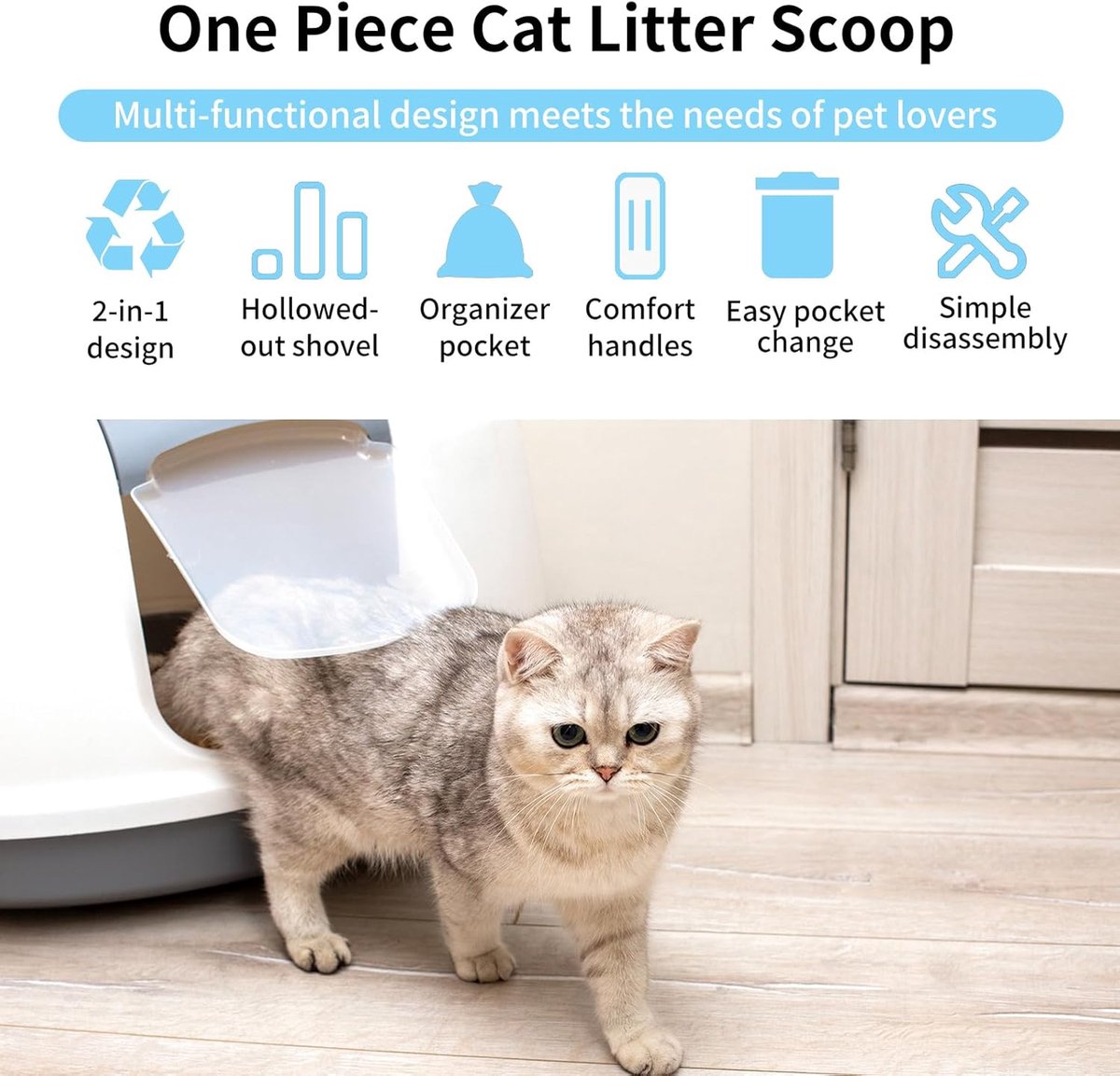 Miniatuur van productfoto 12 van Kattenbakschep met bak - Kattenschep met bak - Kattenschep voor kattenbak - Ideaal voor het schoonmaken van de meeste huisdieren - Snel en gemakkelijk, zonder vieze handen