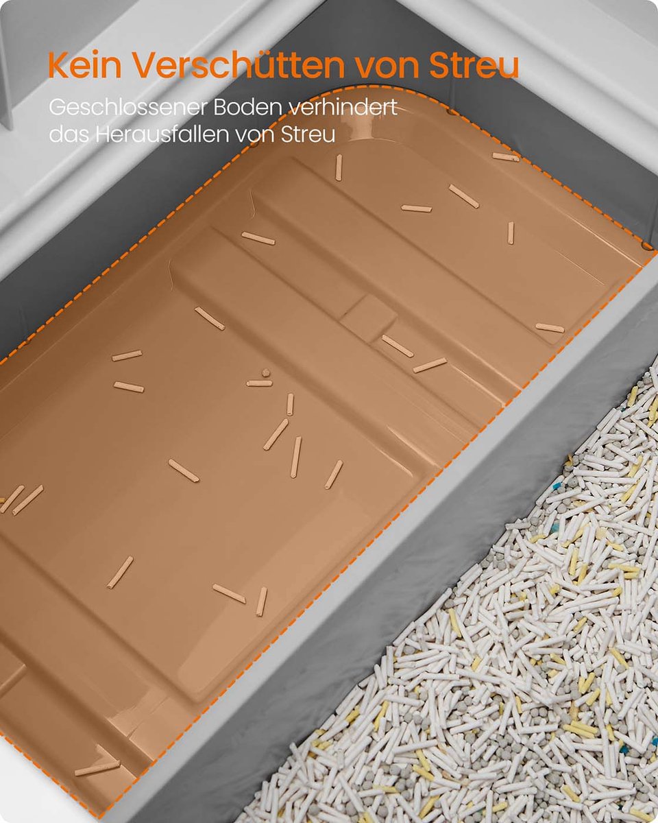 Feandrea verborgen kattenbak, kattenbak met kap, uitschuifbare lade, schep, borstel, ruim voor grote katten, Max. Belasting 15 kg, Anti-Tracking, Anti-Lekkage, Lichtgrijs en Duifgrijs PPT001GD03