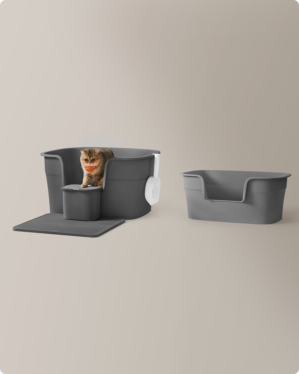 Productfoto 1 van Feandrea - Kattenbak - Grote met Hoge Zijkanten - Inclusief Kattenmat en Schep - Met Opbergvak