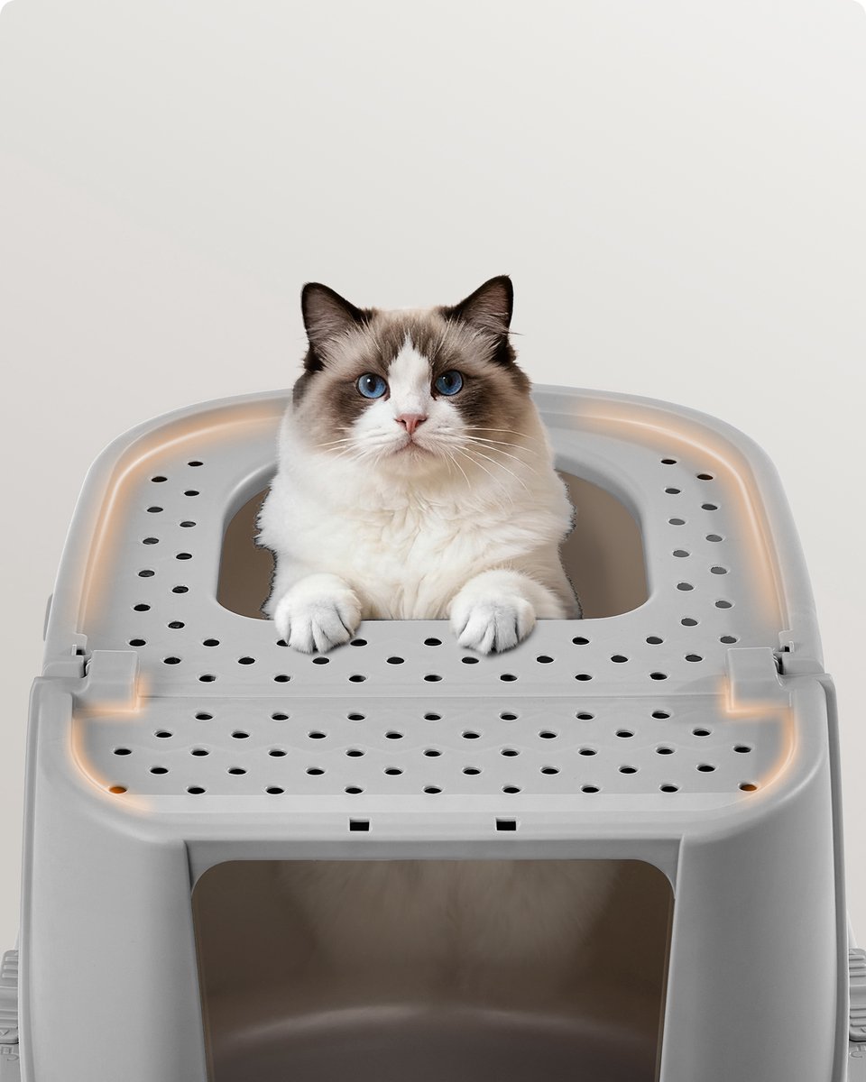 Productfoto 1 van Feandrea - Kattenbak - Met Deksel - Inclusief Schep en Borstel - Voor Katten tot 15 kg