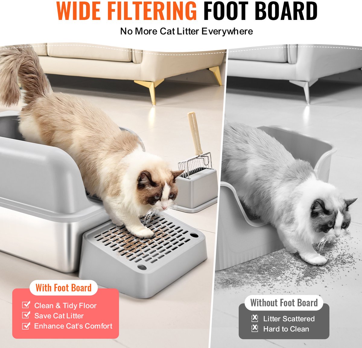 Miniatuur van productfoto 7 van VEVOR 152,4mm Kattentoilet Open Kattentoilet Lichtgrijs