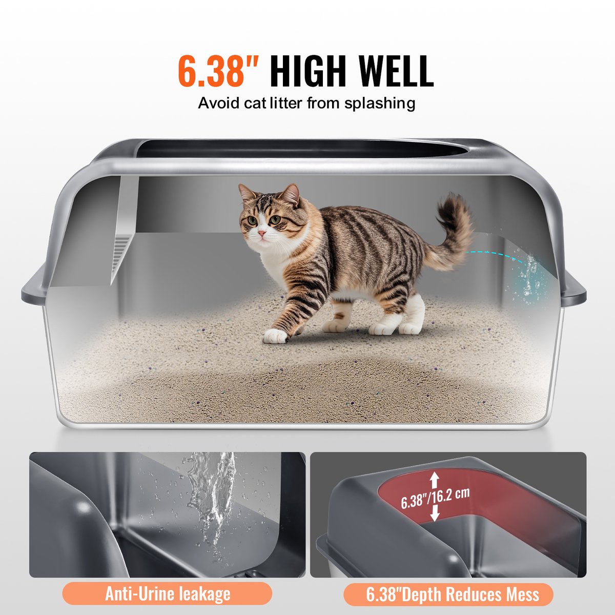 Miniatuur van productfoto 2 van VEVOR 152,4mm Kattentoilet Open Kattentoiletpot Toilet 60l