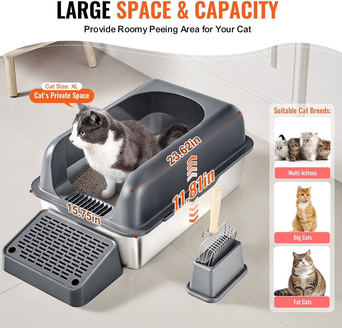 Miniatuur van productfoto 5 van VEVOR 152,4mm Kattentoilet Open Kattentoiletpot Toilet 60l