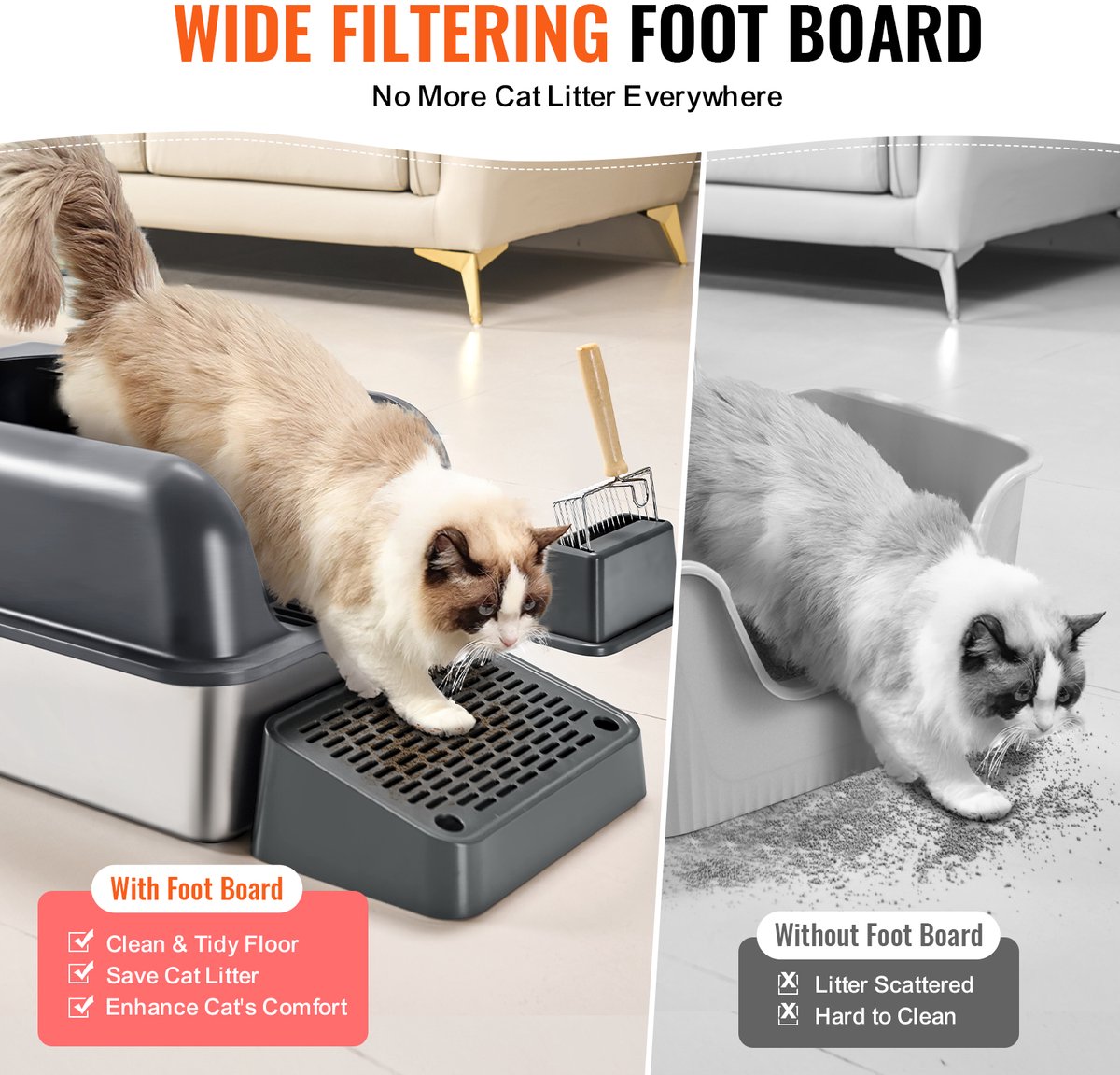Miniatuur van productfoto 6 van VEVOR 152,4mm Kattentoilet Open Kattentoiletpot Toilet 60l
