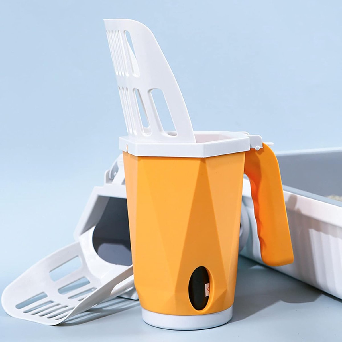 Miniatuur van productfoto 7 van Kattenbak Schep - Kattenbakstrisser met Opvangbak - Innovatief Kattenbak Schep Set met Afvalemmer - Verwijderbare Schep Houder -Grote Capaciteit & Opvouwbaar (Geel)
