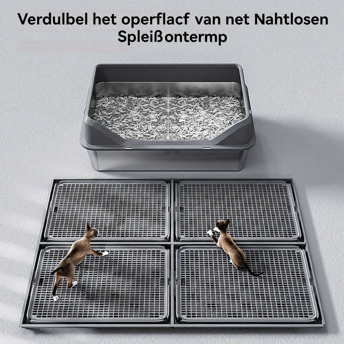 Productfoto 1 van Hearyoo Kattenbak RVS – Kattenbak met Kattenbakmat en Schep – Anti-Uitloop Hoge Rand – Katten Toilet voor Katten tot 4 kg – 50×35×20 cm
