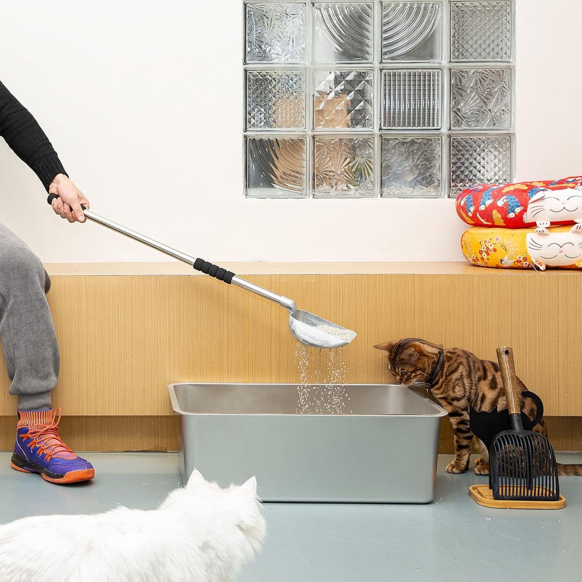 Verstelbare RVS Kattenbakschep met Lange Handgreep