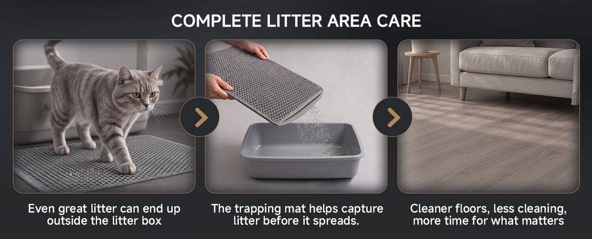 Miniatuur van productfoto 12 van Loncurpet Kattenbakmat - Kattenbak mat Met Wyoming Natrium Bentoniet Klei +Cassava Kattenbakvulling - 60x40cm Grijs - Grit opvanger Met Kattenbakvulling Opvang ruimte - Honingraatstructuur - Waterdicht - Eco friendly - Uitloopmat