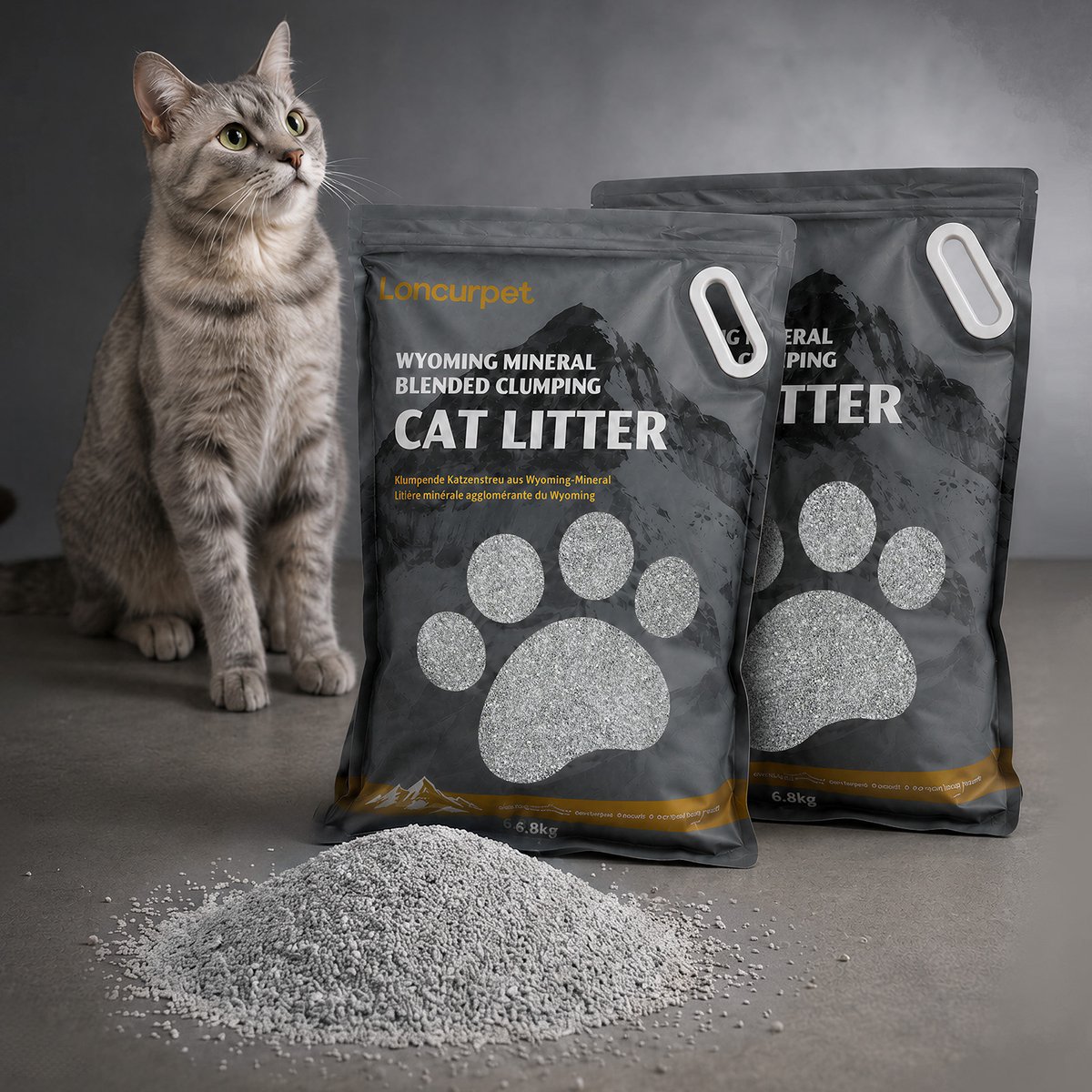 Miniatuur van productfoto 3 van Loncurpet - kattenbakvulling - kattengrind - Wyoming Natrium Bentoniet Klei +Cassava - 2 x 6,8kg - Ultra klontvormend - 100% stofvrij - Plakt niet - Geurneutraal