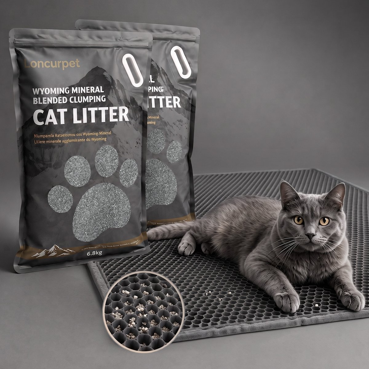 Miniatuur van productfoto 6 van Loncurpet - Kattenbakvulling - Kattengrind Met kattenbakmat - Wyoming Natrium Bentoniet Klei +Cassava - 2 x 6,8kg - Ultra klontvormend - 100% stofvrij - Plakt niet - Geurneutraal