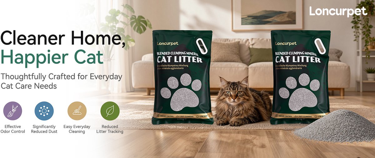 Miniatuur van productfoto 12 van Loncurpet - Kattenbakvulling - Natuurlijk Ruw Erts Gemengd Kattengrind - 2 x 6,8kg - Sterke Klontvorming - Stofarme Formule - Geurneutraal - Geen vastplakresten