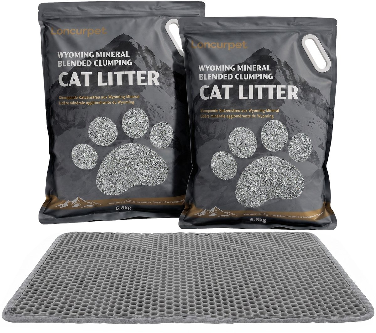 Miniatuur van productfoto 6 van Loncurpet Kattenbakmat Met Kattenbakvulling - Wyoming Natrium Bentoniet Klei +Cassava - 60x40cm - Grijs Kattenmat - Uitloopmat Grit opvanger - Honingraatstructuur - Waterdicht - Eco‑friendly - Opvang ruimte