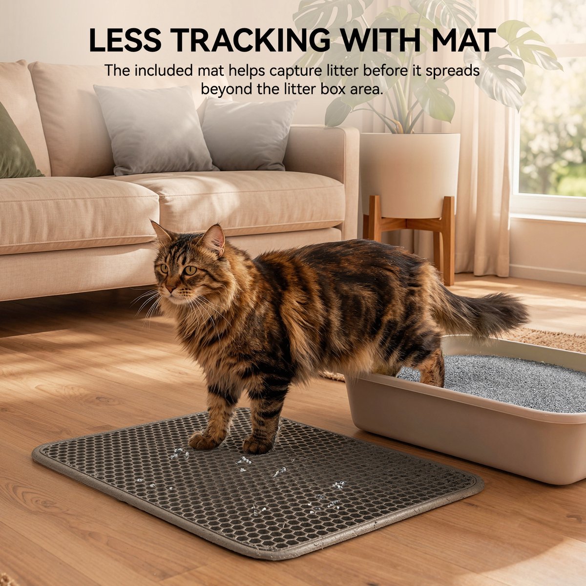 Miniatuur van productfoto 4 van Loncurpet Kattenbakmat Met Kattenbakvulling - Natuurlijk Ruw Erts - 60x40cm - Grijs Kattenmat - Uitloopmat Grit opvanger - Honingraatstructuur - Waterdicht - Eco‑friendly - Opvang ruimte