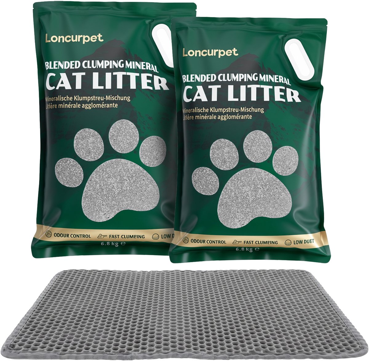 Miniatuur van productfoto 5 van Loncurpet Kattenbakmat Met Kattenbakvulling - Natuurlijk Ruw Erts - 60x40cm - Grijs Kattenmat - Uitloopmat Grit opvanger - Honingraatstructuur - Waterdicht - Eco‑friendly - Opvang ruimte