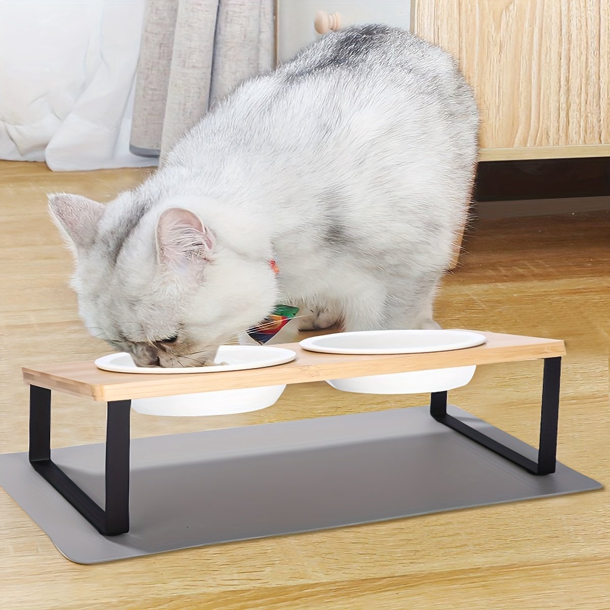 Productfoto 1 van Hoge voerbakken voor katten - Kattenbakken met houten frame - Voerbakken voor katten - Hoge kattenbakken met water en voer - Voerbakken geschikt voor katten en kittens
