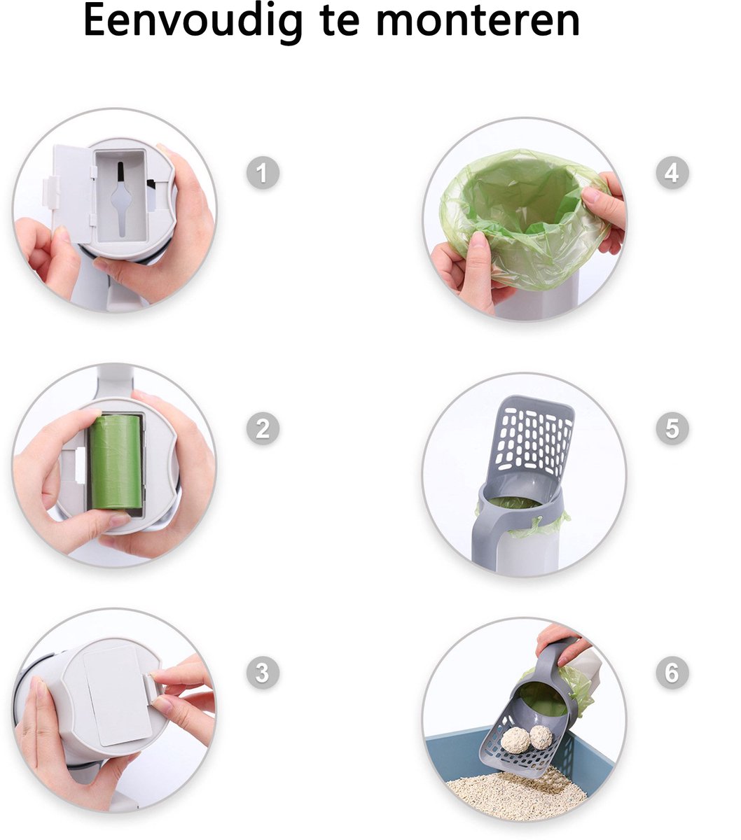 Miniatuur van productfoto 5 van 2-in-1 Kattenbak Schep met Opvangbak - Anti-Lek Kattenstront Schepje - Fijnmazig Zeef voor Klonterende Korrels - Geschikt voor Alle Kattenbakvulling