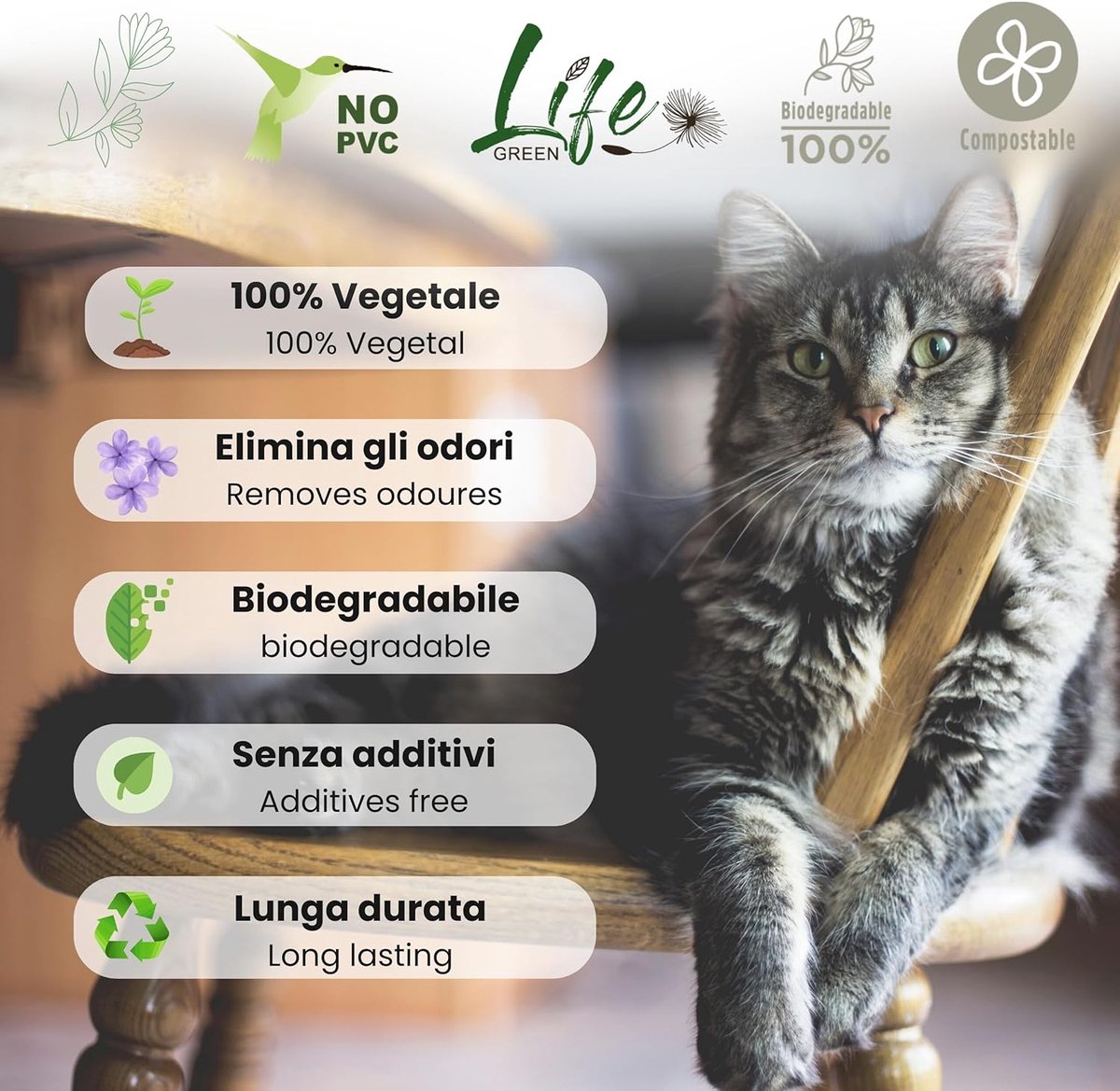 SnelShoppen - Natuurlijke Kattenbakvulling 2 kg Geactiveerde Koolstof met Erwtvezel en Maïszetmeel Biologisch Afbreekbaar Klonterend 3.8 L Geur Neutra