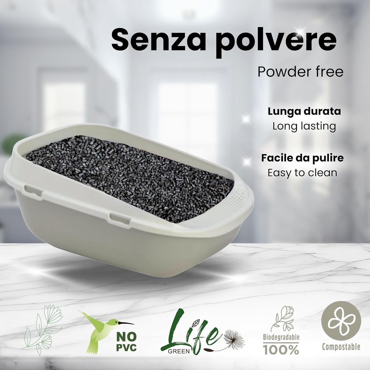 Miniatuur van productfoto 5 van SnelShoppen - Natuurlijke Kattenbakvulling 2 kg Geactiveerde Koolstof met Erwtvezel en Maïszetmeel Biologisch Afbreekbaar Klonterend 3.8 L Geur Neutra