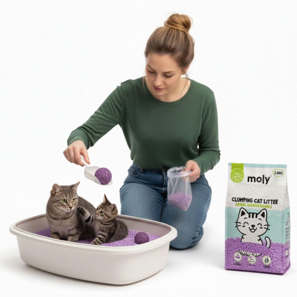 Miniatuur van productfoto 5 van SnelShoppen - Ecologische kattenbakvulling maïs bamboe lavendelgeur 2,8 kg/6,8 l Tofu type biologisch afbreekbaar absorberend natuurlijk geurcontrole
