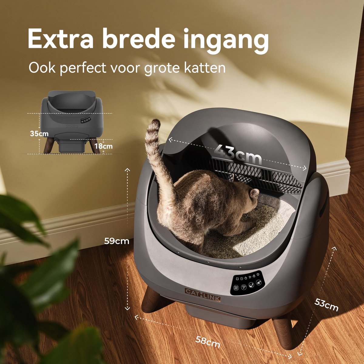 Miniatuur van productfoto 2 van SnelShoppen - CATLINK Zelfreinigende Kattentoilet XL met Open Bovenzijde, 5 GHz Wi-Fi, 12L Capaciteit, Geschikt voor Alle Katten, Ideaal voor Huishoud