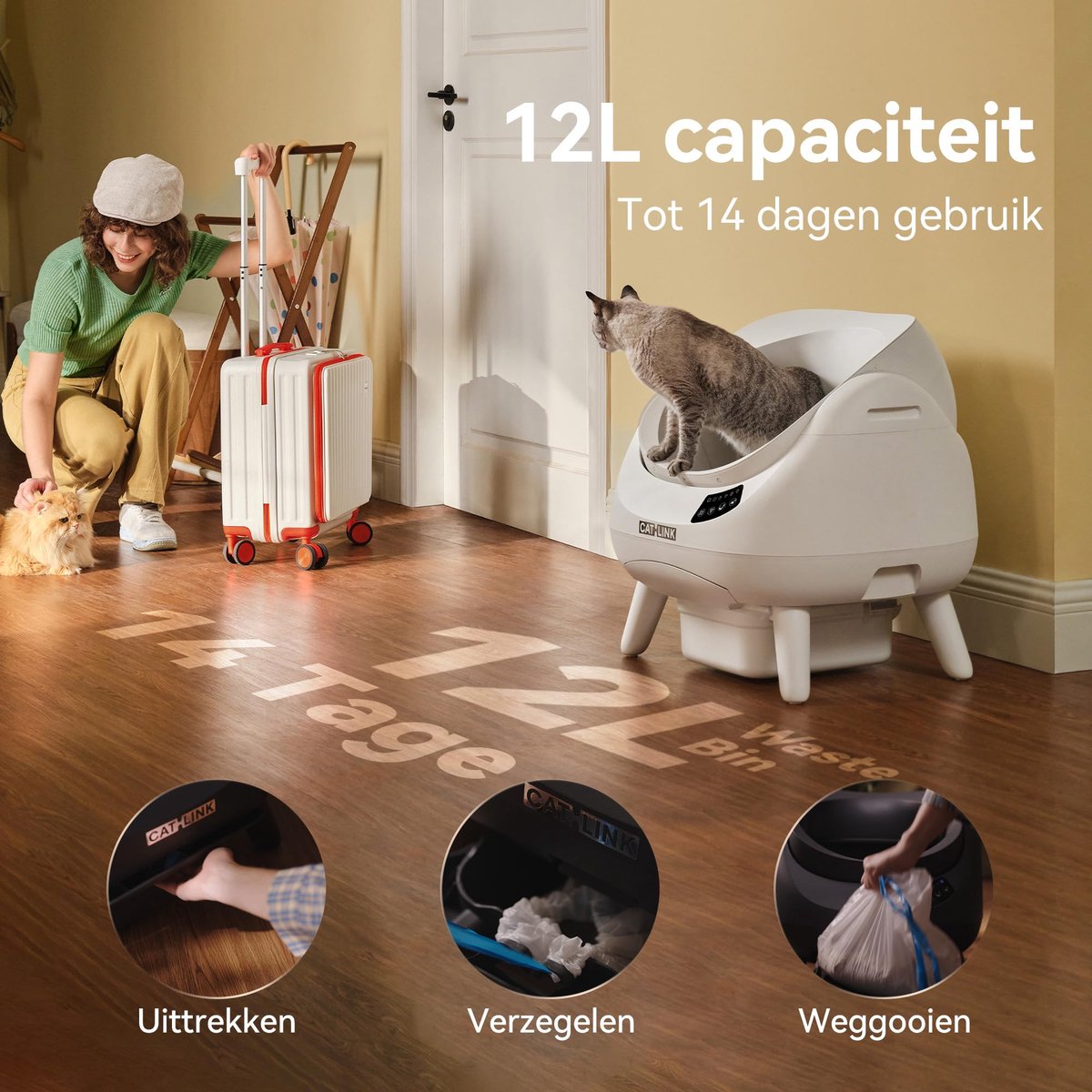 Miniatuur van productfoto 4 van SnelShoppen - CATLINK Zelfreinigende Kattentoilet XL met Open Bovenzijde, 5 GHz Wi-Fi, 12L Capaciteit, Geschikt voor Alle Katten, Ideaal voor Huishoud