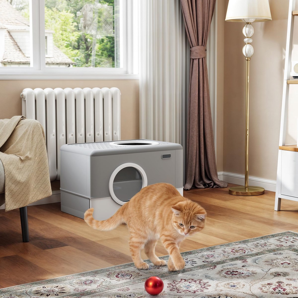 Productfoto 1 van SnelShoppen - Grote Kattenbak met Deksel - Kattentoilet met Hop In Lade - Grijs - Ideaal voor Binnengebruik - Ruim en Gemakkelijk Schoon te Maken