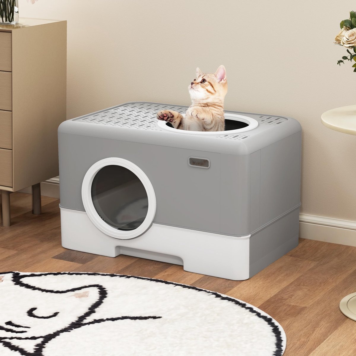 Miniatuur van productfoto 2 van SnelShoppen - Grote Kattenbak met Deksel - Kattentoilet met Hop In Lade - Grijs - Ideaal voor Binnengebruik - Ruim en Gemakkelijk Schoon te Maken