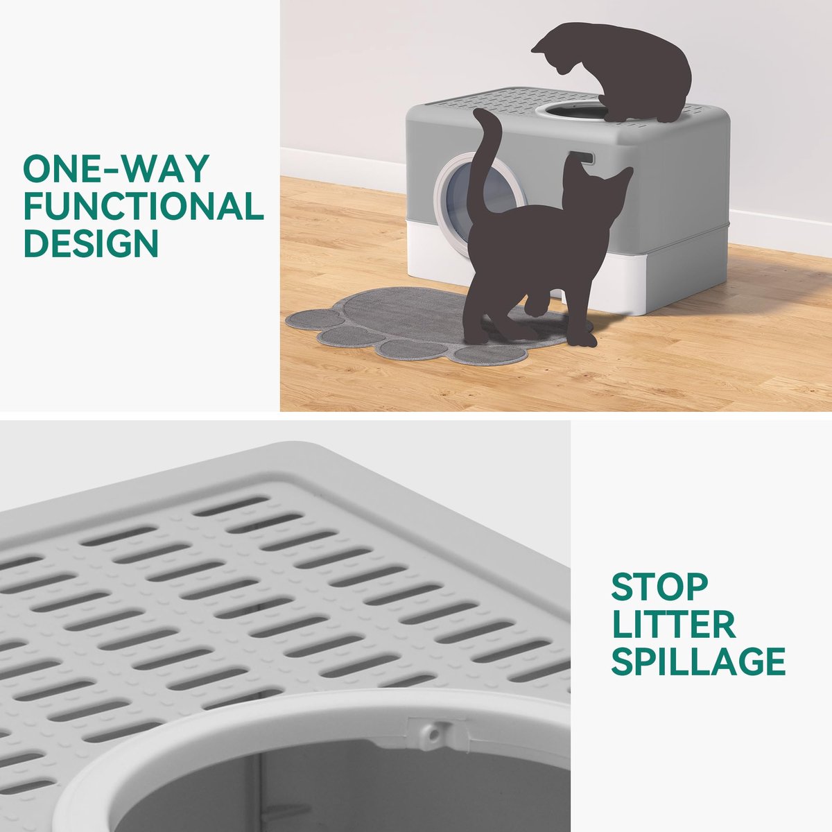 Miniatuur van productfoto 5 van SnelShoppen - Grote Kattenbak met Deksel - Kattentoilet met Hop In Lade - Grijs - Ideaal voor Binnengebruik - Ruim en Gemakkelijk Schoon te Maken