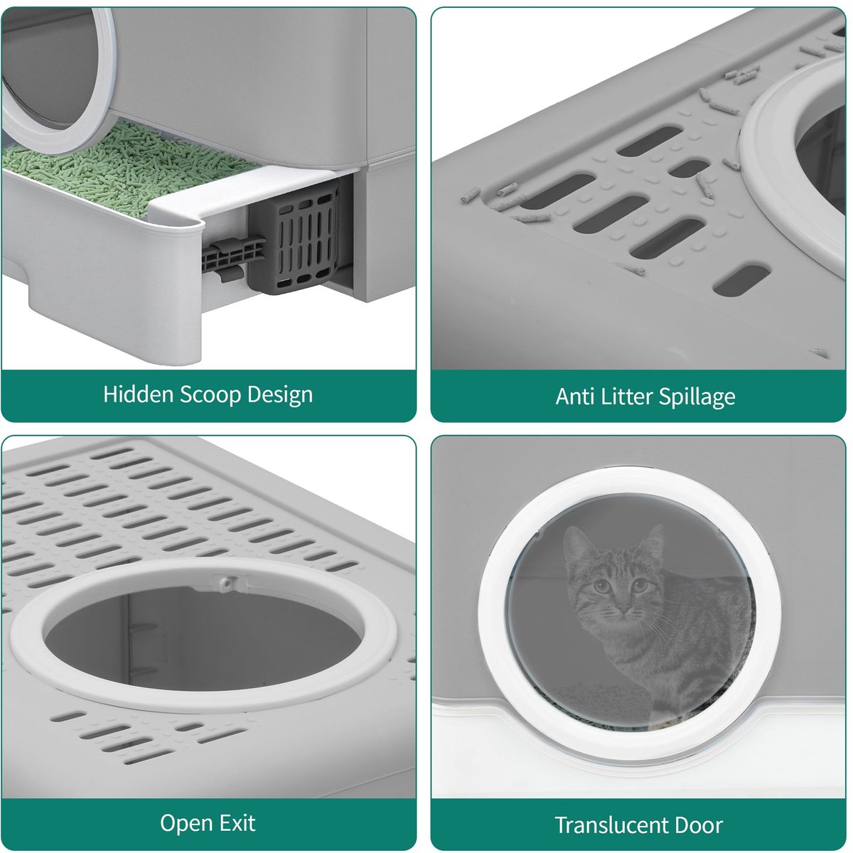 Miniatuur van productfoto 6 van SnelShoppen - Grote Kattenbak met Deksel - Kattentoilet met Hop In Lade - Grijs - Ideaal voor Binnengebruik - Ruim en Gemakkelijk Schoon te Maken