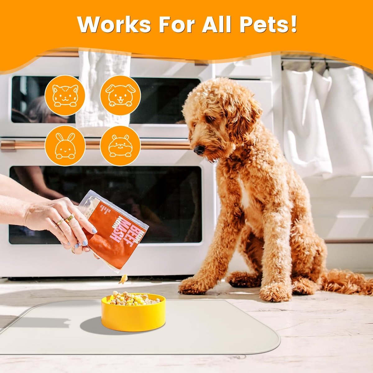 Miniatuur van productfoto 3 van SnelShoppen - Dog Mats voor Honden, Waterdichte Pet Bowl Mat, Kattenbak Mat met Verhoogde Randen, Siliconen Mat voor Huisdieren BPA Vrij (Beige, 48 x