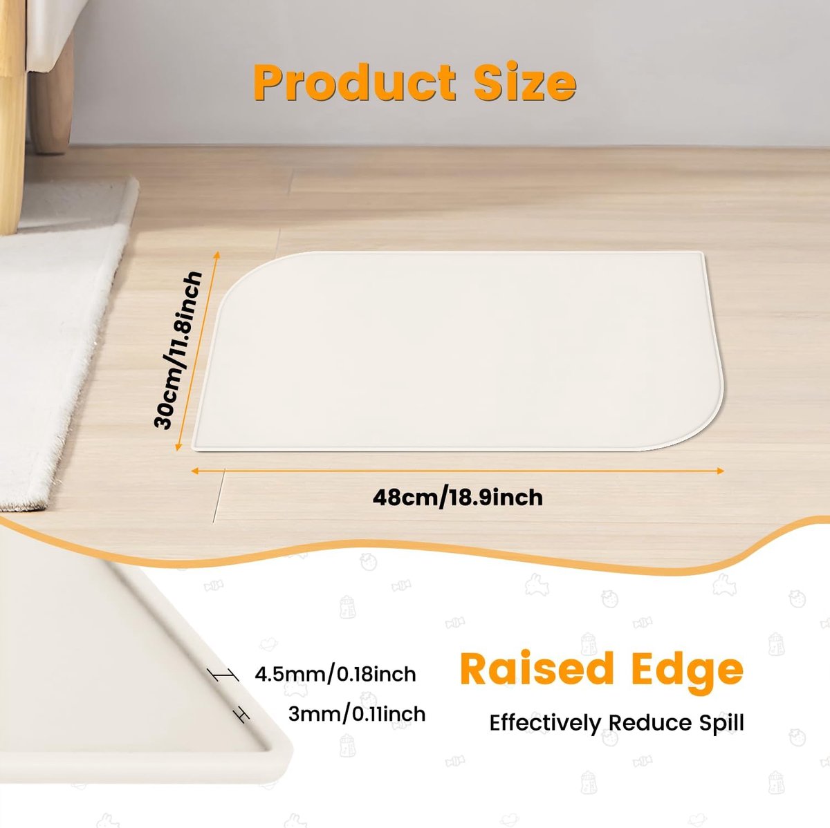 Miniatuur van productfoto 4 van SnelShoppen - Dog Mats voor Honden, Waterdichte Pet Bowl Mat, Kattenbak Mat met Verhoogde Randen, Siliconen Mat voor Huisdieren BPA Vrij (Beige, 48 x