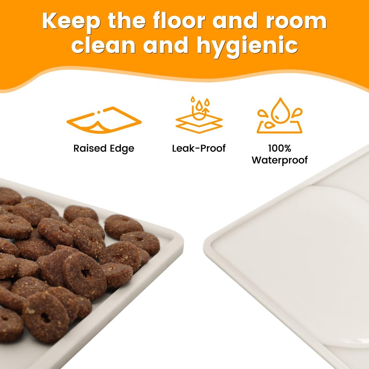 Miniatuur van productfoto 6 van SnelShoppen - Dog Mats voor Honden, Waterdichte Pet Bowl Mat, Kattenbak Mat met Verhoogde Randen, Siliconen Mat voor Huisdieren BPA Vrij (Beige, 48 x