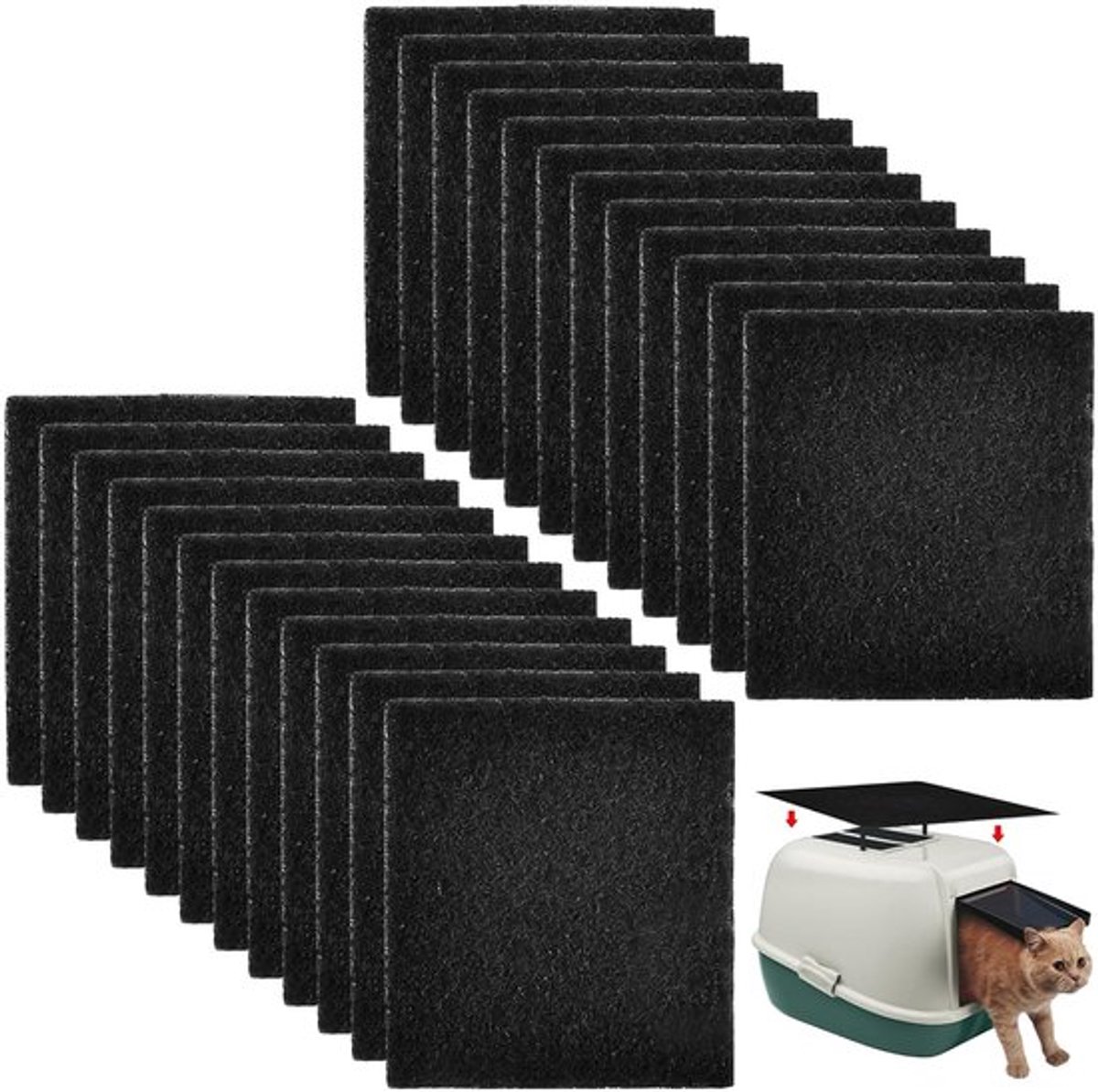 Miniatuur van productfoto 9 van Pack van 24 vervangfilters voor kattenbakken, 11.5 x 10.5 x 0.5 cm, actieve koolstof, sterk absorberend, ideaal voor kattenbakken en kattenbakvulling
