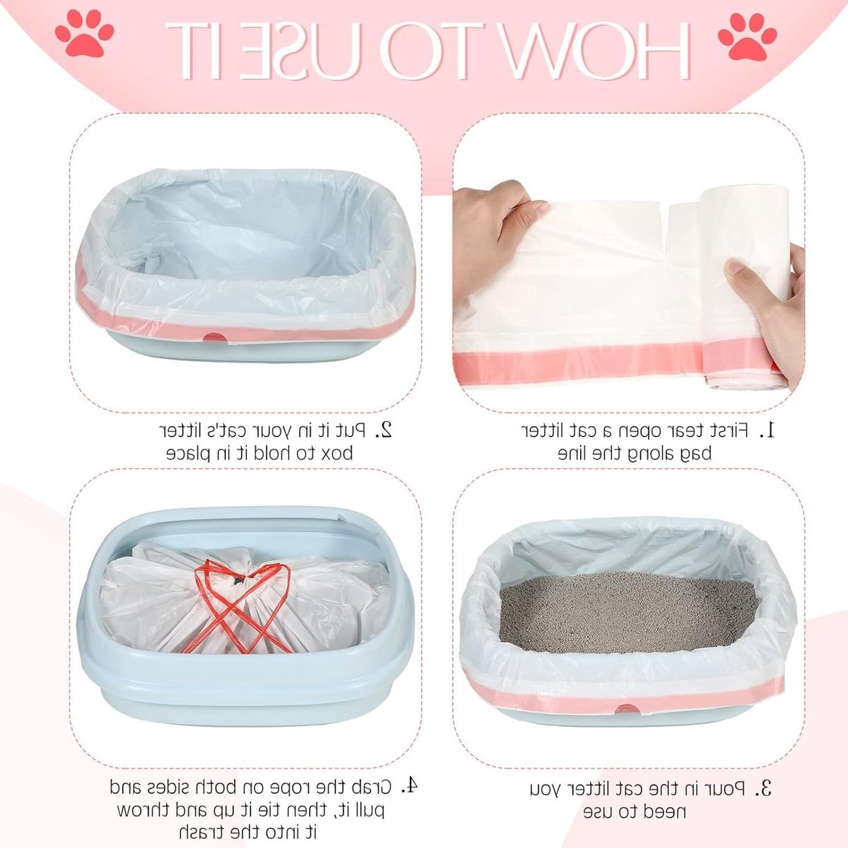Productfoto 1 van XXL Kattenbak Vulling - 30 Stuks Extra Dikke 0.02mm Lekvrije Bodembescherming met Trekkoord - Krabbestendig en Geschikt voor Jumbo Kattenbakken