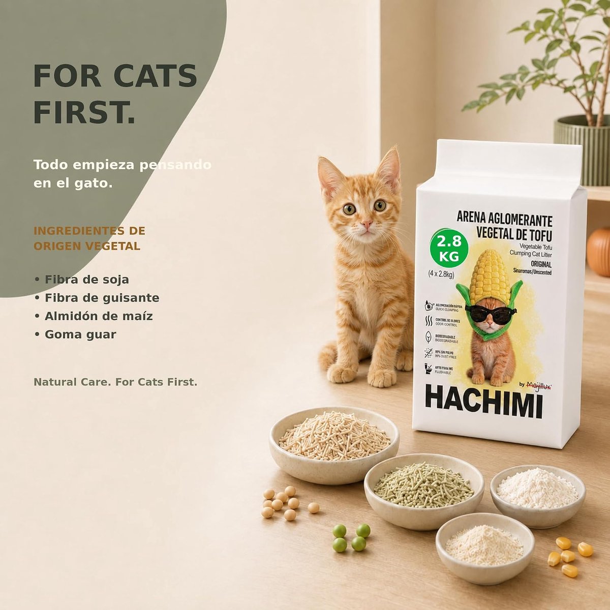 Miniatuur van productfoto 3 van Kattenbakvulling Tofu 2.8 kg - Fijne korrels 0.3 cm - Plant ingrediënten - Geen geur - SnelShoppen