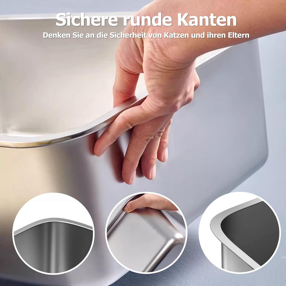 Miniatuur van productfoto 3 van SnelShoppen - Roestvrij stalen kattenbak XXL, grote kattentoilet voor grote katten, open zonder deksel, Hop-in kattentoilet 60 x 40 x 15 cm, geurvrij,