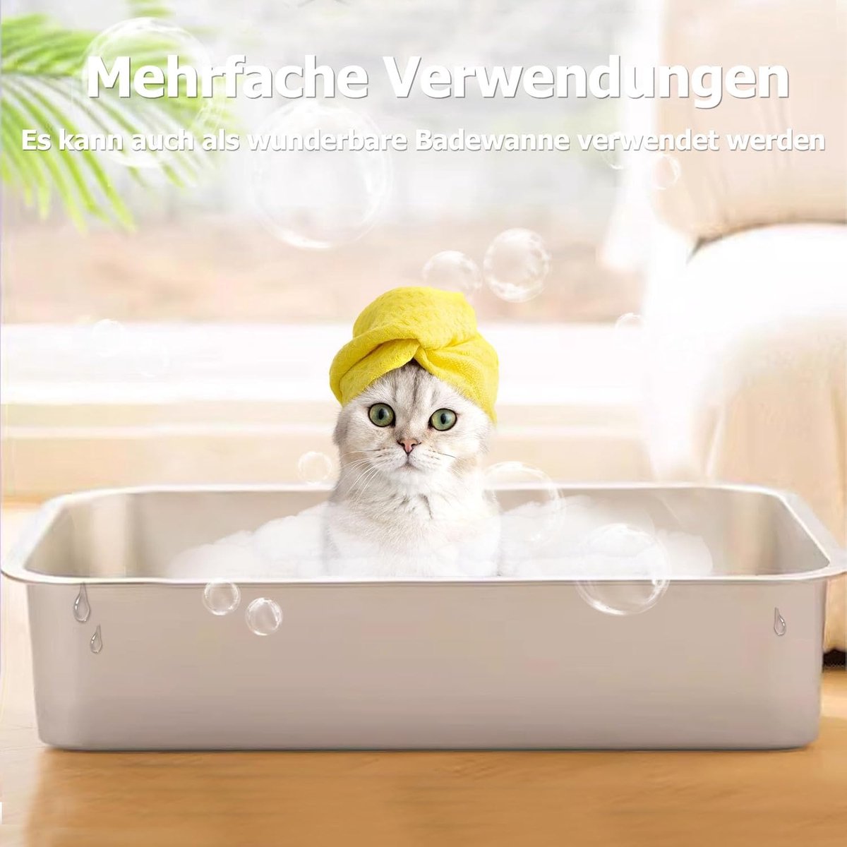 Miniatuur van productfoto 4 van SnelShoppen - Roestvrij stalen kattenbak XXL, grote kattentoilet voor grote katten, open zonder deksel, Hop-in kattentoilet 60 x 40 x 15 cm, geurvrij,