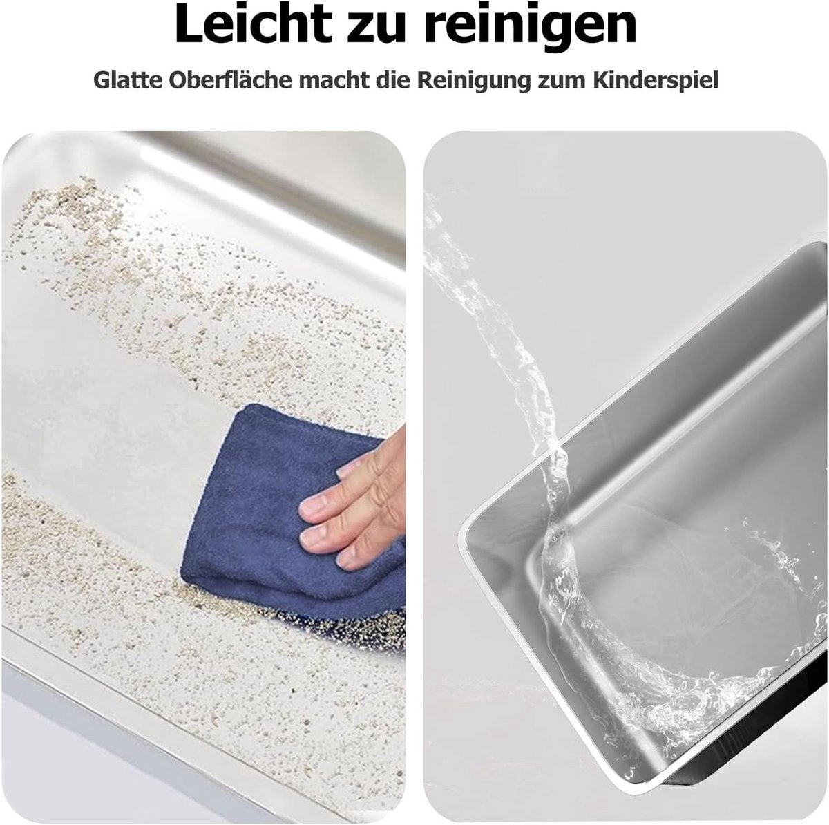Miniatuur van productfoto 6 van SnelShoppen - Roestvrij stalen kattenbak XXL, grote kattentoilet voor grote katten, open zonder deksel, Hop-in kattentoilet 60 x 40 x 15 cm, geurvrij,