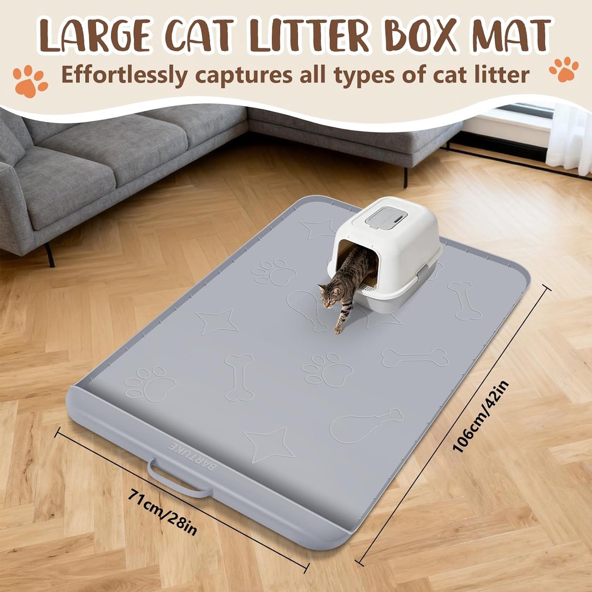 Miniatuur van productfoto 4 van Kat kattenbak mat 106 x 71 cm - silicone waterdicht - antislip met rand en handvat - voorkomt rommel - ShopVlot