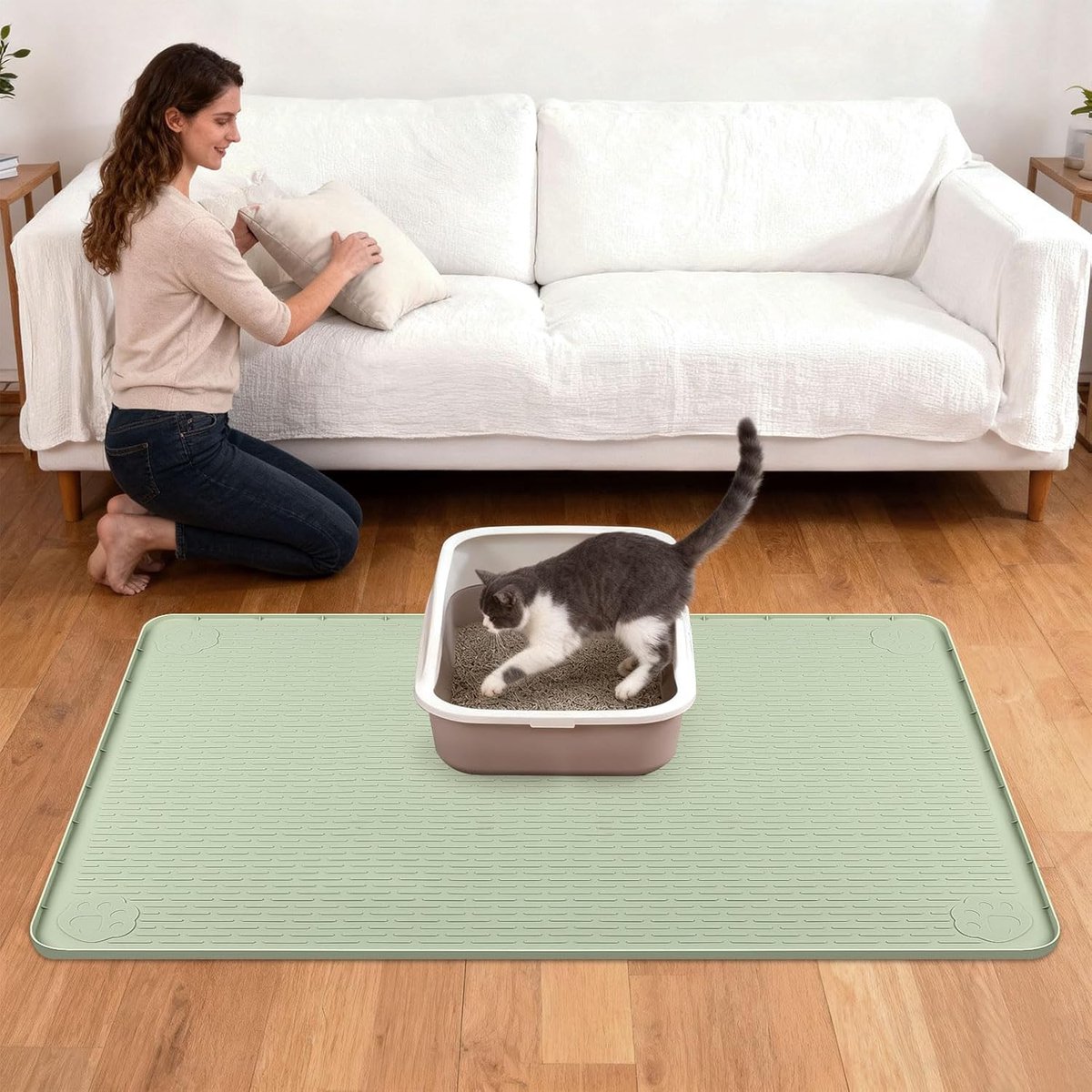 Miniatuur van productfoto 4 van Kattenbakmat - Opvangmat - Kattenbak Schoonhouden - Extra Groot - 1610 Gram - Groen