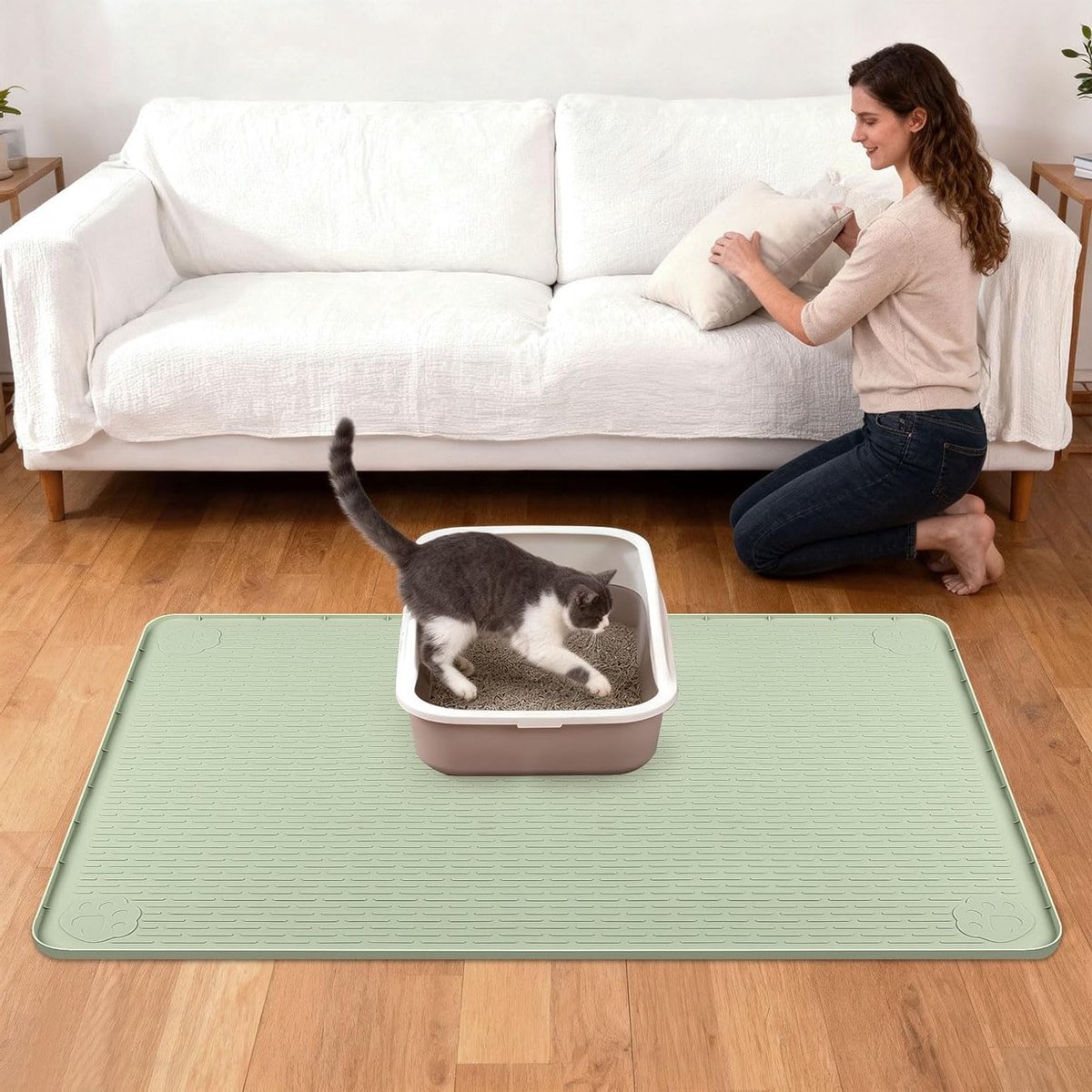 Miniatuur van productfoto 8 van Kattenbakmat - Opvangmat - Kattenbak Schoonhouden - Extra Groot - 1610 Gram - Groen