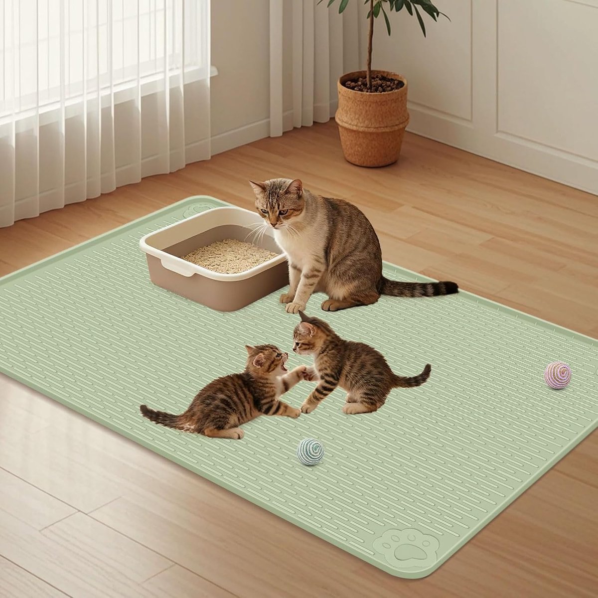 Miniatuur van productfoto 9 van Kattenbakmat - Opvangmat - Kattenbak Schoonhouden - Extra Groot - 1610 Gram - Groen