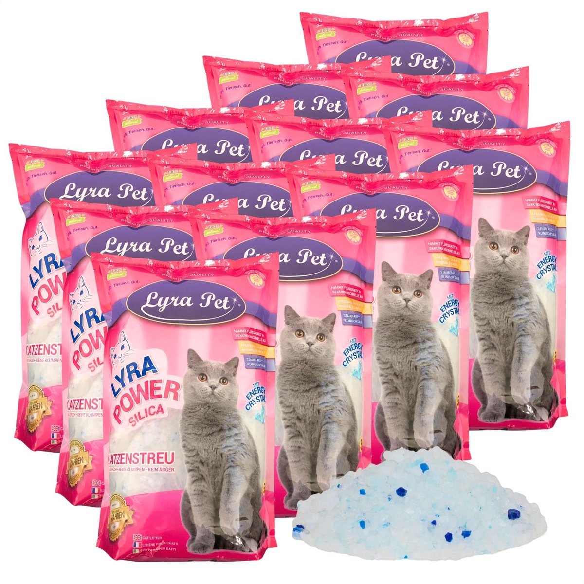 Productfoto 1 van 12 x 5 liter Lyra Pet® Lyra Power® Silica kattenbakvulling